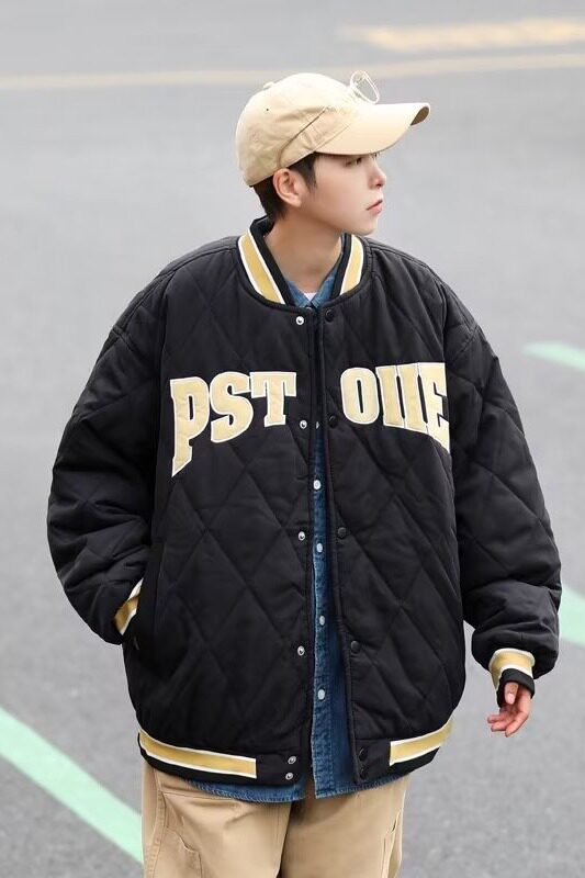 V1446-P75美式菱形格服冬季加厚潮流痞帅外套情侣款衣棒球服,男装棉衣,星座1608