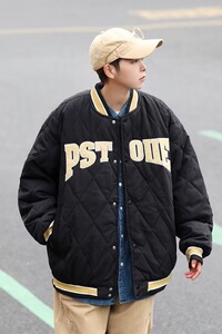 V1446-P75 美式菱形格服冬季加厚潮流痞帅外套情侣款衣棒球服图片
