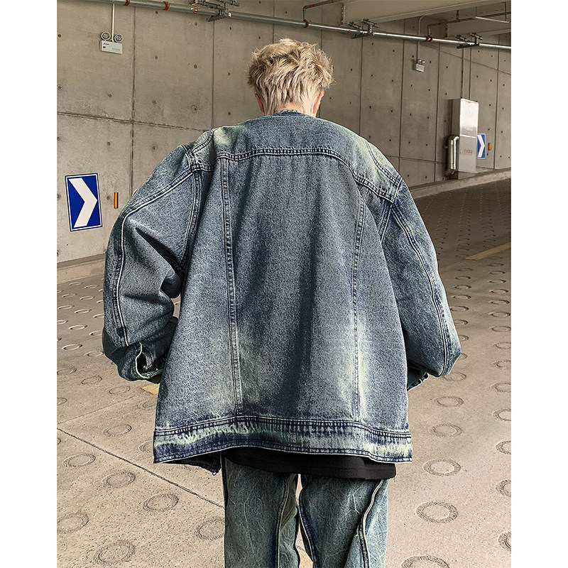 VG8936-P78新款高街做旧刺绣拼接外套潮牌痞帅美式炸街夹克上衣,男装夹克,星座1608