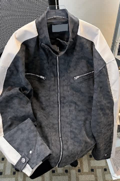 GC8553-P80新款美式复古机车拼接潮立领棒球服飞行皮衣夹克外套,男装夹克,星座1608