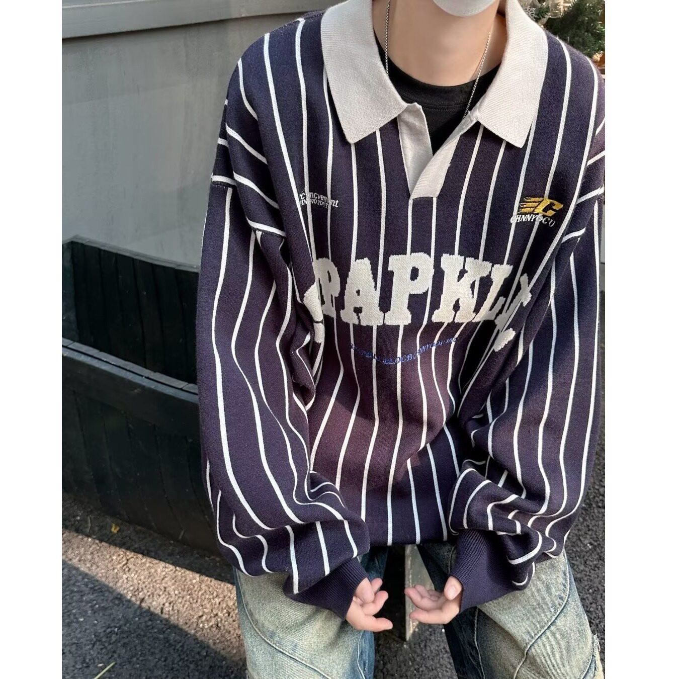 WJS6031-P55美式复古运动风polo翻领针织衫宽松百搭秋冬毛衣,男装针织衫/毛衣,星座1608