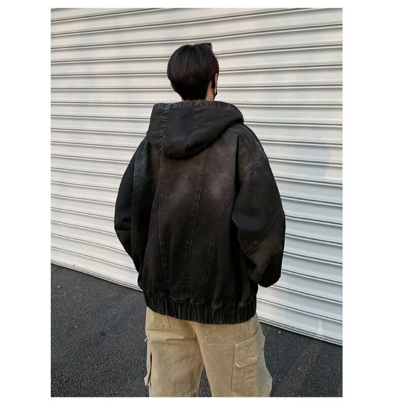 JX3577-P98新款小众重工解构做旧垫肩连帽牛仔外套美式宽松夹克,男装夹克,星座1608