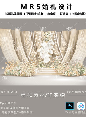 MRS香槟色布幔婚礼效果图 HJ213小众婚礼迎宾舞台背景设计