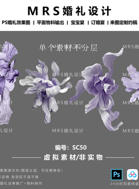 MRS大型紫色纸花设计手绘素材SC50褶皱纸婚礼纸花道具PS素材