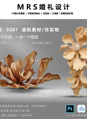 【MRS】婚礼大型复古棕色纸花设计SQ81秋色橙色纸艺道具效果图PS