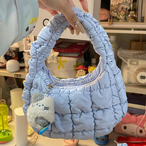 夏季新款韩国迷你云朵包百搭手提包mini褶皱包可爱手挽小包包女