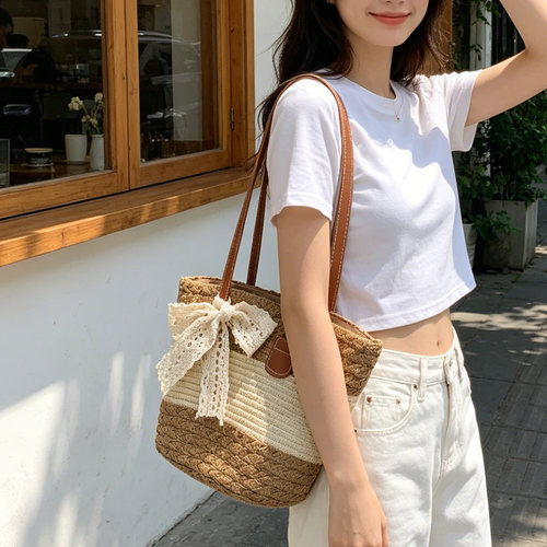 海边度假沙滩包包女2026新款时尚单肩包纯手工编织菜篮子草编包