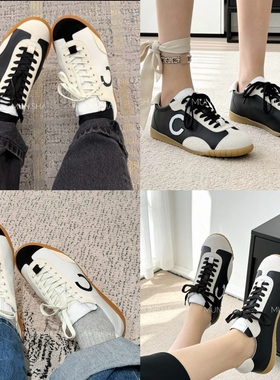 MU/ 顶配版 26P 爆款限定 黑白拼色系带德训鞋小香风熊猫休闲鞋女