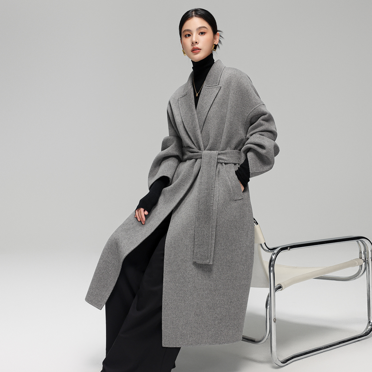 简约双面羊绒大衣中长款羊毛外套