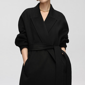 高级感黑色呢子外套 浴袍式 CHIIYEAR池也 双面羊毛羊绒大衣女长款