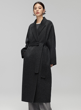 CHIIYEAR池也 灰色高级感羊毛骆驼绒双面呢大衣女长款2025秋新款