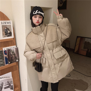 羽绒服女中长款2023年冬新款毛呢拼接韩版宽松收腰白鸭绒加厚外套
