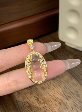 「金福豆」天然冰种水沫玉吊坠项链女款925纯银镀金镶嵌新中式风