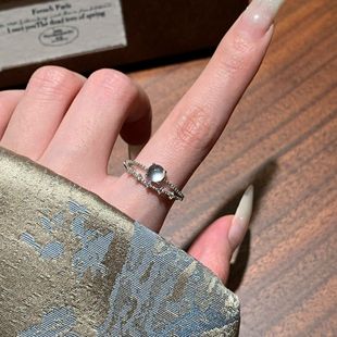 「星轨流光」天然水沫玉戒指s925纯银女款小众轻奢气质百搭送礼