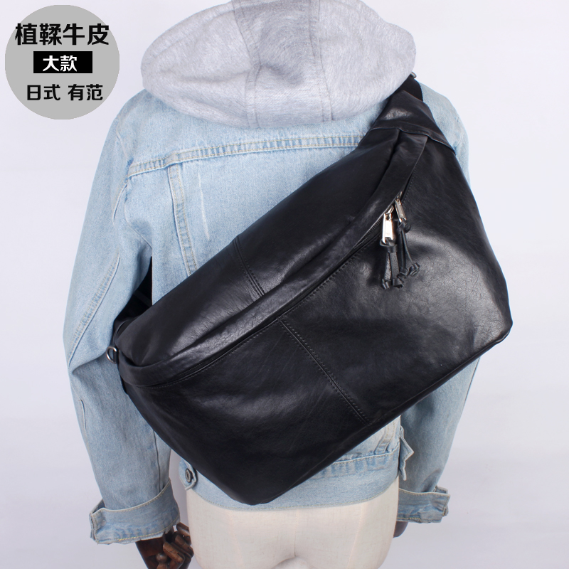 纯皮手工大胸包男士复古机车包简约挎包原创大容量头层牛皮户外包