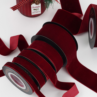 天鹅绒单面绒蝴蝶结材料圣诞礼品酒红丝带圣诞节装 饰彩带丝绒丝带