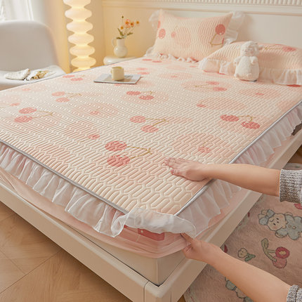 夏季新款A类凉感丝乳胶凉席花边床笠夏季冰丝席三件套1.5/1.8米床