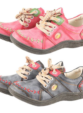 TMA EYES 小众设计复古做旧撞色手工鞋女 舒适休闲单鞋女士低帮