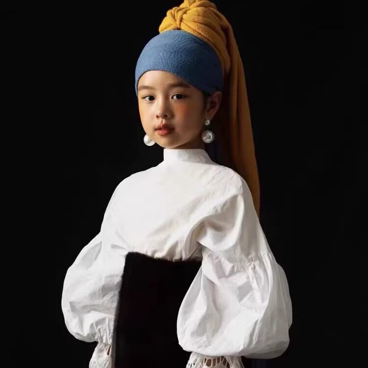 cos戴珍珠耳环的少女世界名画帽子油画巡游活动拍照儿童成人服饰