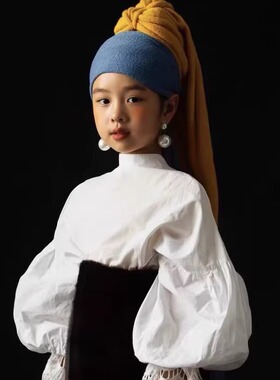 cos戴珍珠耳环的少女世界名画帽子油画巡游活动拍照儿童成人服饰