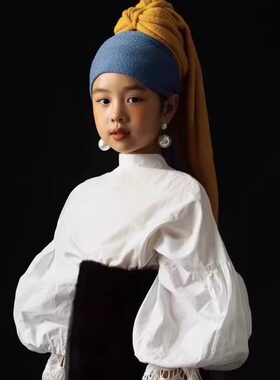 cos戴珍珠耳环的少女世界名画帽子油画巡游活动拍照儿童成人服饰