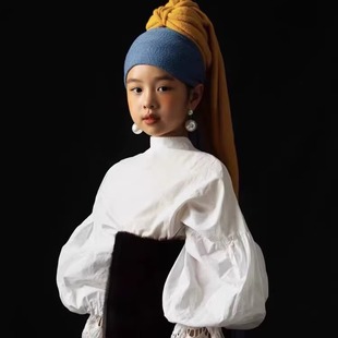 cos戴珍珠耳环的少女世界名画帽子油画巡游活动拍照儿童成人服饰