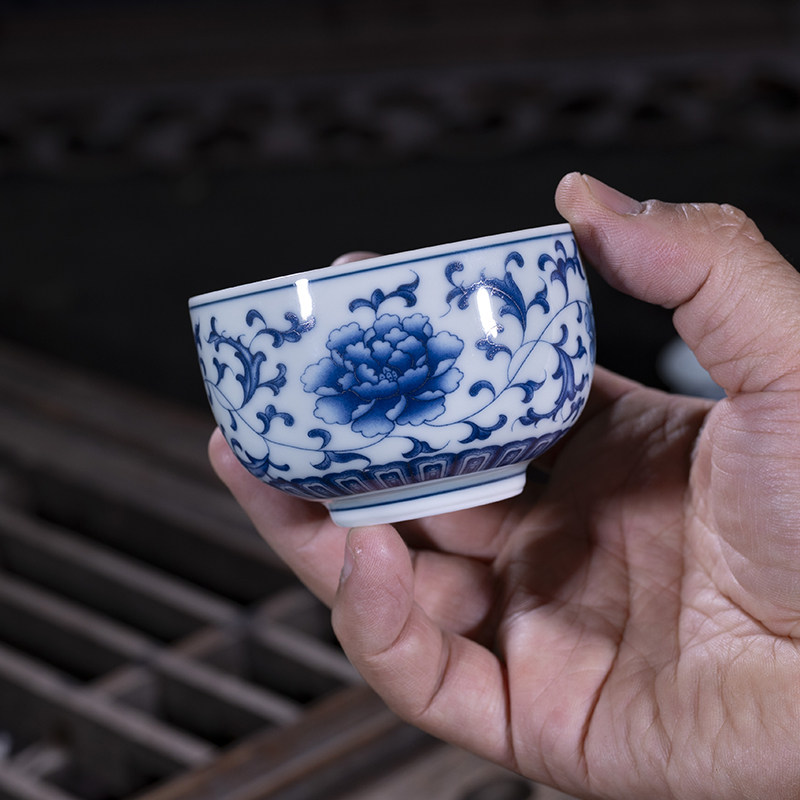 茶杯陶瓷茶碗中号品茗杯功夫茶具主人杯青花瓷釉下彩景德镇青瓷胎,餐饮具,茶杯,淘宝优惠券,粉丝福利购,淘宝优惠卷