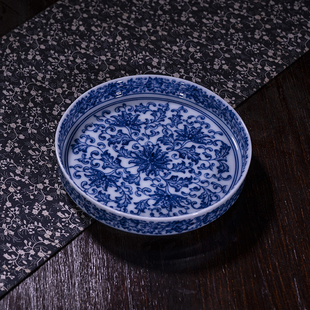 茶盘陶瓷壶承实用简约大号茶海小圆型托盘加单层青花瓷中式釉下彩