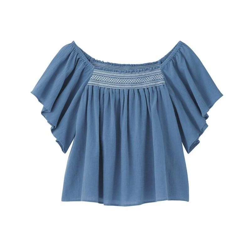 出口日本 女士純棉寬松短袖 壹字肩短袖T恤 荷葉邊壹字領露肩上衣在類目 女裝/女士精品, T恤中 - 來自Buy2taobao.com提供專業的淘寶代購服務