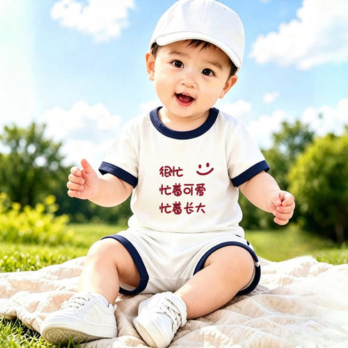 忙着长大~宝宝衣服夏季韩版短袖上衣可爱短裤套装儿童超萌外出服