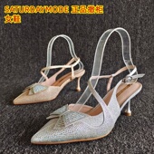 春夏 尖头一字扣包头水钻蝴蝶结凉鞋 SATURDAYMODE品牌断码 瑕疵女鞋