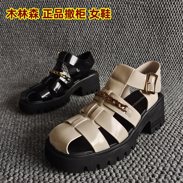 品牌撤柜断码新款真皮女鞋时尚欧美风粗跟厚底罗马甜酷凉鞋夏季潮