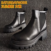 40码 SATURDAYMODE品牌断码 处理真皮女靴切尔西靴气质欧美粗跟37码