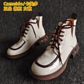 马丁靴日常拼色38码 Cameido 新款 女靴粗跟系带韩版 卡美多正品 断码