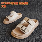 SON 休闲平底防滑勃肯一字拖鞋 百田森断码 新款 真皮女鞋 36码 夏