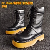 D：Fuse 迪芙斯品牌撤柜处理真皮女靴系带厚底英伦中筒马丁靴35码