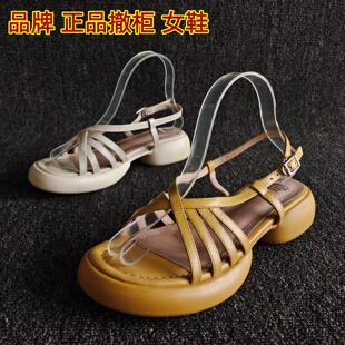 品牌撤柜断码处理清仓真皮女鞋细带设计感平底头层牛皮罗马凉鞋夏
