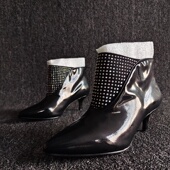 商场断码 气质尖头细高跟套筒瘦瘦短靴烫钻轻熟风 瑕疵处理女靴时尚