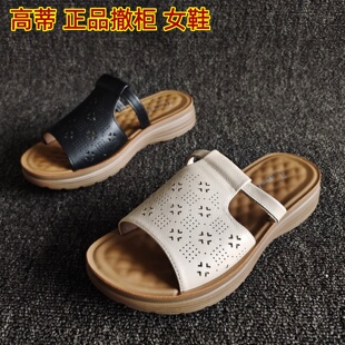 高蒂品牌撤柜断码新款真皮女鞋沙滩休闲牛皮厚底舒软一字拖凉拖鞋