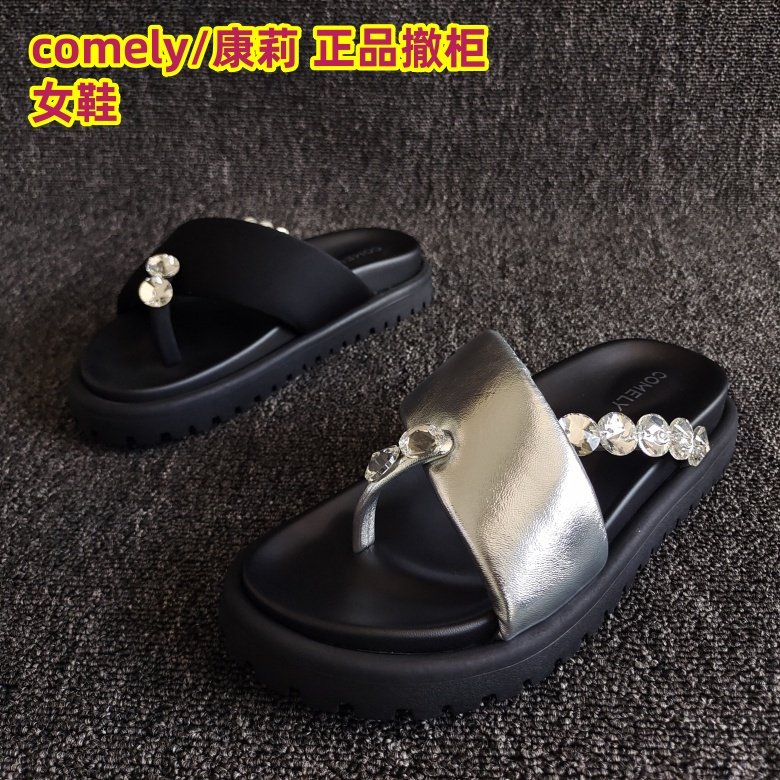 PT'SON/百田森撤柜新款女鞋小香风凉拖鞋水钻平底休闲罗马人字拖