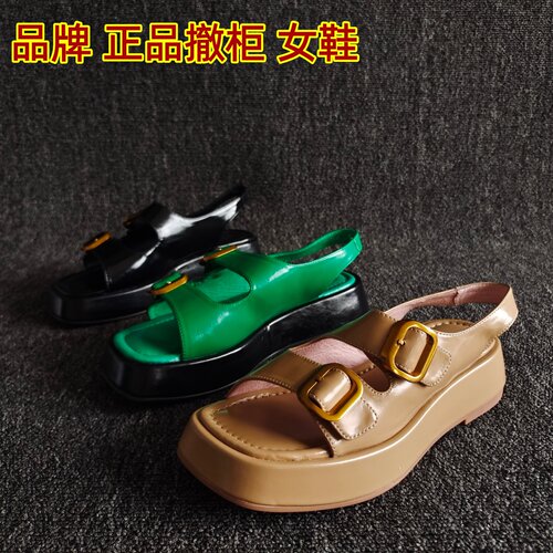 专柜正品羊皮厚底扣带罗马凉鞋夏