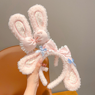 女童发箍不勒头儿童宝宝兔子毛绒洗脸可爱小女孩公主猫耳朵头饰