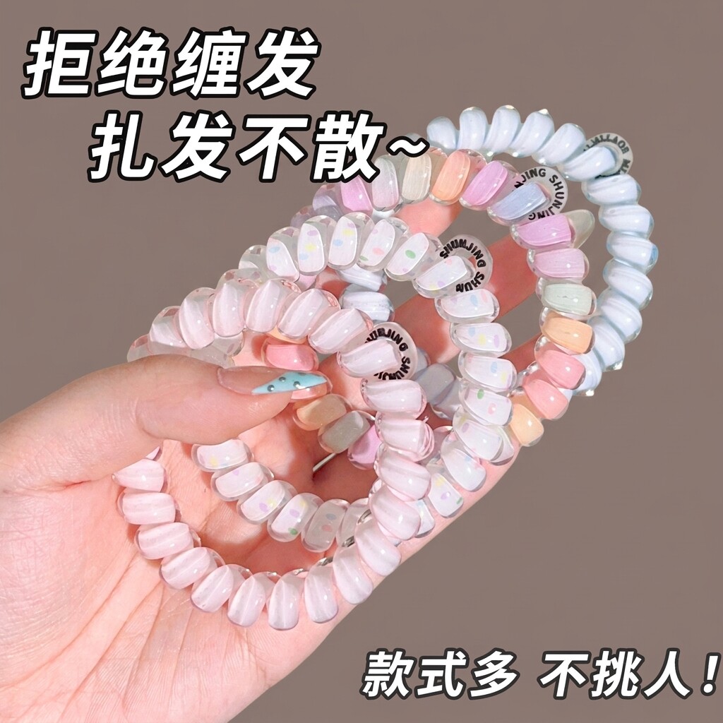 高级感电话线发圈无痕不缠发图片