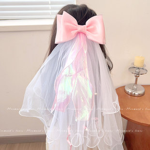 女童头纱公主发饰儿童蝴蝶结头饰甜美网纱发夹派对节日梦幻发饰