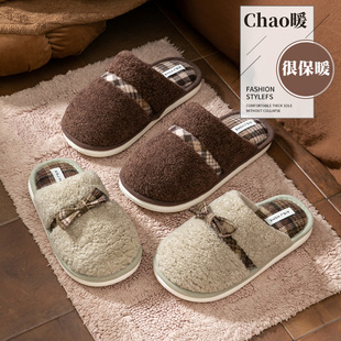 棉拖鞋女2025新款室内家居可爱蝴蝶结包头防滑加厚保暖情侣棉拖鞋