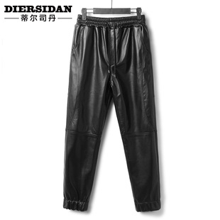 休闲束脚长裤 海宁真皮皮裤 修身 头层牛皮哈伦裤 男摩托车骑行机车裤