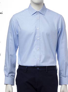 鲁泰2025新款CVC抗皱蓝色提花商务休闲衬衫日常穿搭长袖衬衣