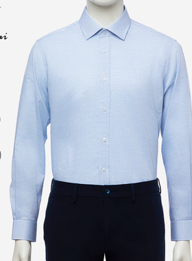 鲁泰2025新款CVC抗皱中青年男士提花长袖衬衣商务休闲男装