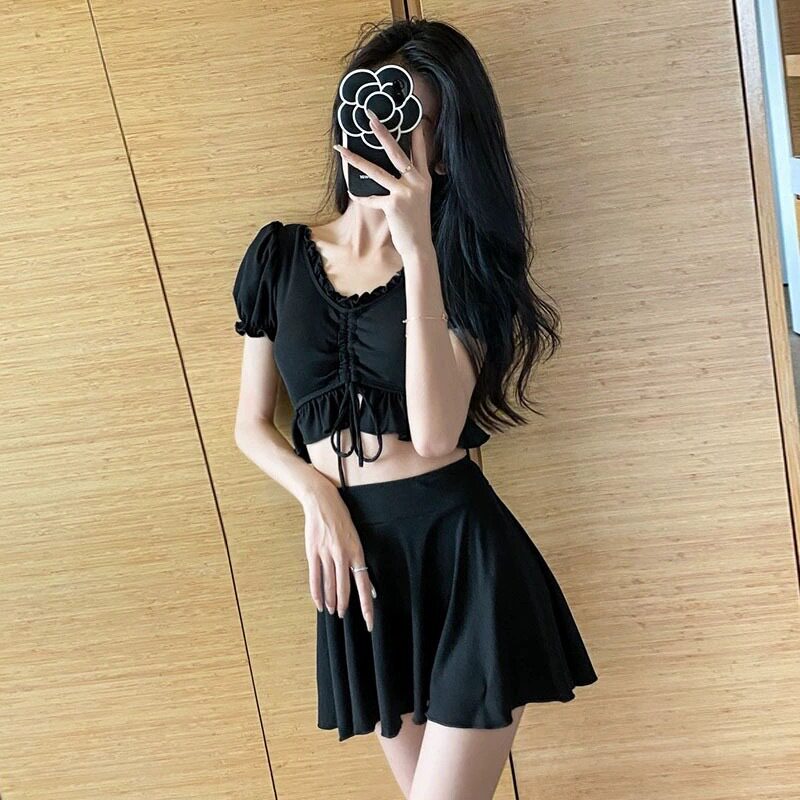 泳衣女爆款分体两件套裙式保守显瘦ins森系小胸聚拢学生度假泳装