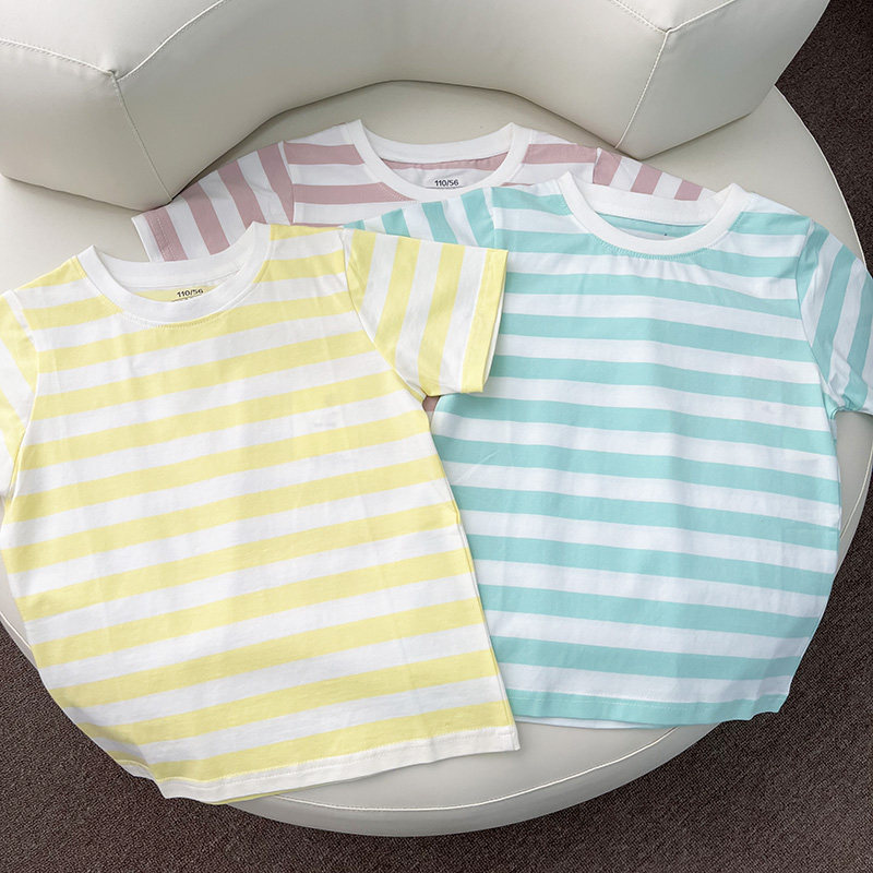 小清新浅色系条纹短袖T恤男女童夏季棉氨纶上衣打底衫,童装/婴儿装/亲子装,T恤,淘宝优惠券,粉丝福利购,淘宝优惠卷